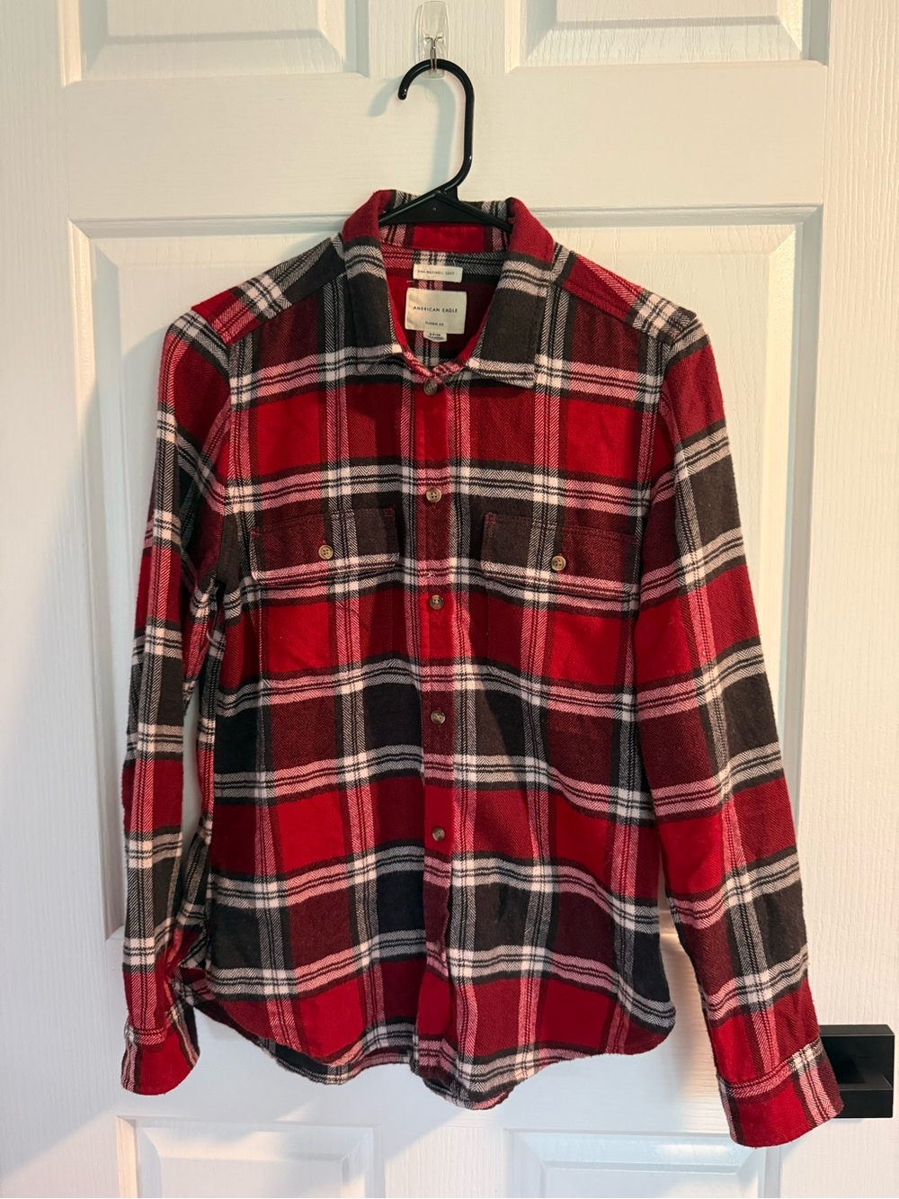 American Eagle Outfitters Red Black and White Plaid Button-Down Shirt